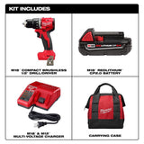 Milwaukee M18 18V Lithium-Ion Brushless Cordless Compact Drill/Driver Kit with 2.0Ah Battery, M18/M12 Charger & 120-Piece Bit Set