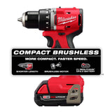 Milwaukee M18 18V Lithium-Ion Brushless Cordless Compact Drill/Driver Kit with 2.0Ah Battery, M18/M12 Charger & 120-Piece Bit Set