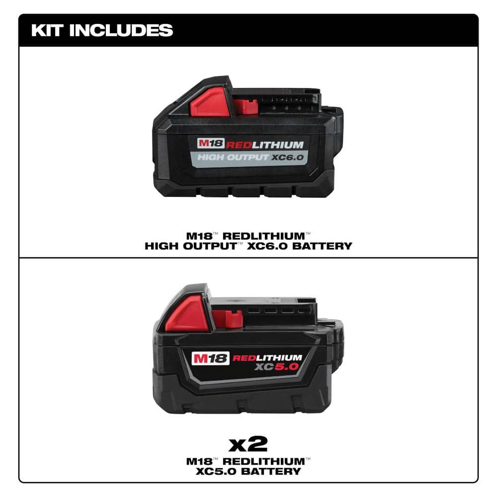 Milwaukee M18 18-Volt Lithium-Ion (1) High Output 6.0Ah Battery and (2) 5.0Ah Battery (3-Pack)