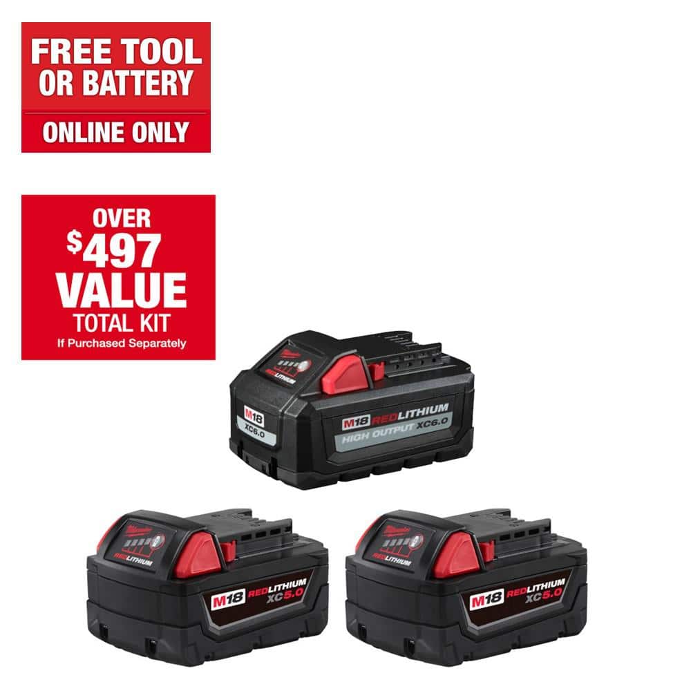 Milwaukee M18 18-Volt Lithium-Ion (1) High Output 6.0Ah Battery and (2) 5.0Ah Battery (3-Pack)