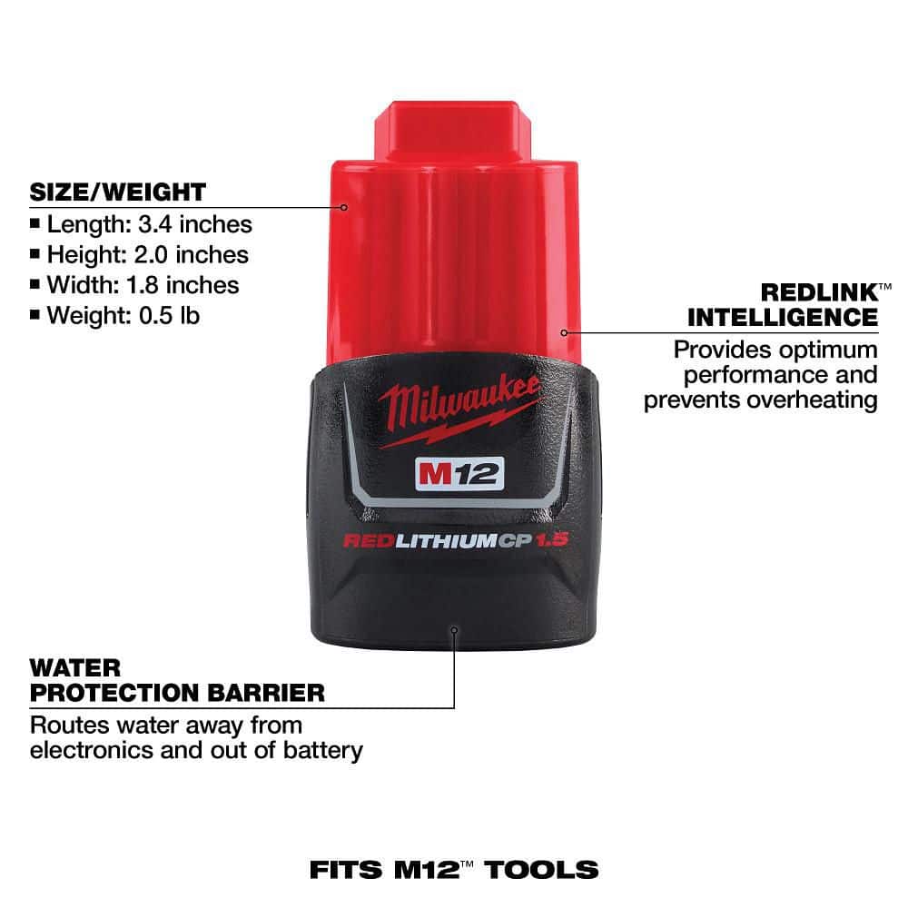 Milwaukee M12 12-Volt REDLITHIUM Compact Battery Pack CP1.5 (1.5Ah)