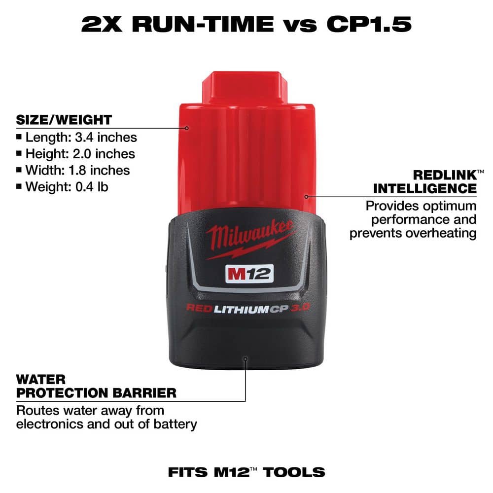Milwaukee M12 12-Volt REDLITHIUM Compact Battery Pack CP3.0 (3.0Ah)