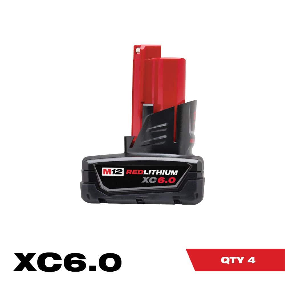 Milwaukee M12 12-Volt REDLITHIUM XC6.0 Extended Capacity Battery Pack, 6.0Ah (4-Pack)