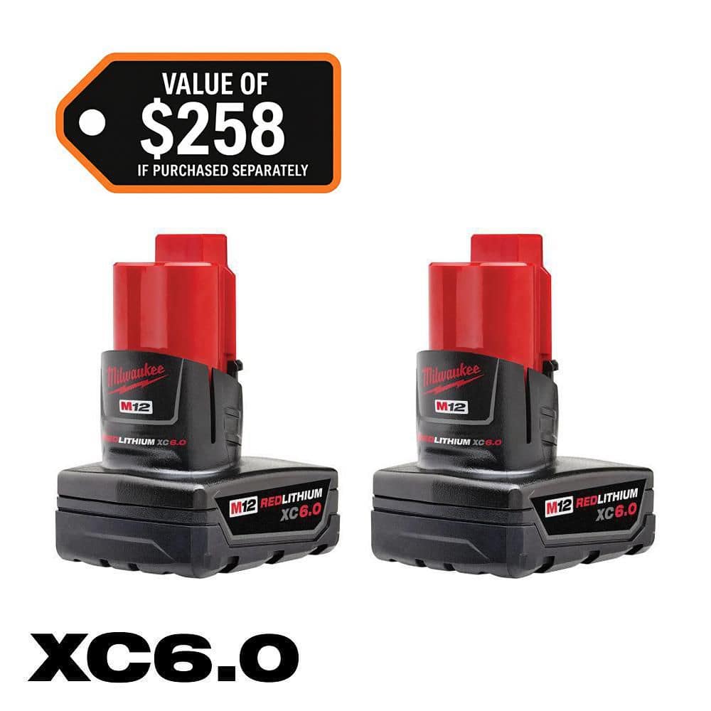Milwaukee M12 12-Volt Lithium-Ion REDLITHIUM XC6.0 Extended Capacity Battery Pack, 6.0Ah (2-Pack)