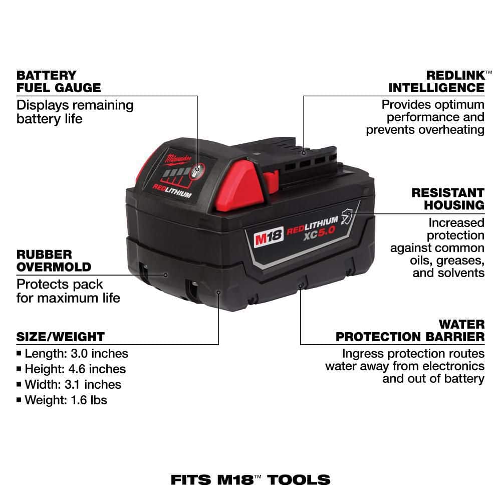 Milwaukee M18 18-Volt REDLITHIUM XC5.0 Starter Kit with (1) 5.0Ah Battery and M18/M12 Charger