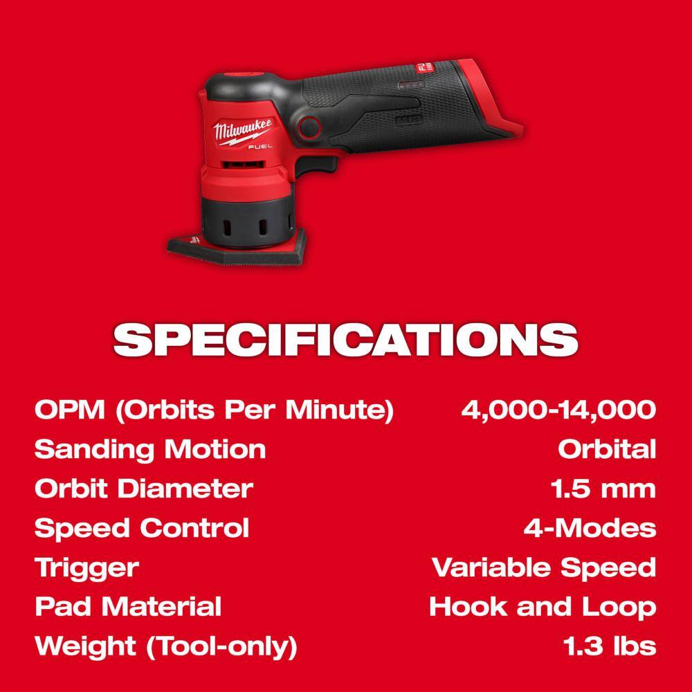 Milwaukee M12 FUEL 12-Volt Lithium-Ion Brushless Cordless Detail Sander & M12 FUEL 1/4 in. Hex Impact Driver w/Battery & Charger