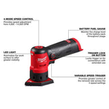 Milwaukee M12 FUEL 12-Volt Lithium-Ion Brushless Cordless Detail Sander & M12 FUEL 1/4 in. Hex Impact Driver w/Battery & Charger