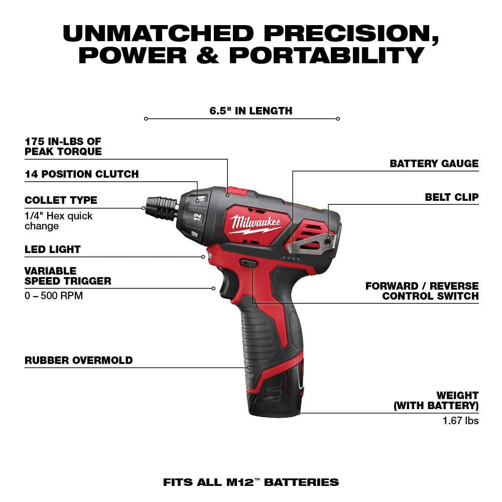 Milwaukee M12 12V Lithium-Ion Cordless 3/8 in. Ratchet & Screwdriver Combo Kit (2-Tool) with Battery, Charger, Bag, Bit Set & PACKOUT
