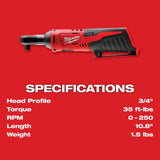 Milwaukee M12 FUEL 12V Lithium-Ion Brushless Cordless 1/4 in. Right Angle Die Grinder/Ratchet/Cut Off Saw Combo Kit