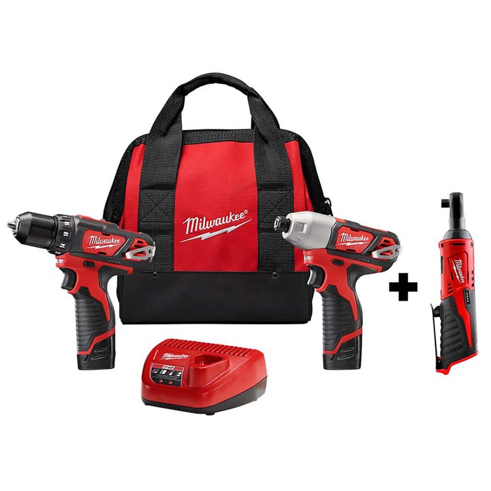 Milwaukee M12 12V Lithium-Ion Cordless Drill/Driver, Impact Driver & 3/8 in. Ratchet Combo Kit (3-Tool) with M12 Oscillating Multi-Tool