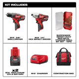 Milwaukee M12 12-Volt Lithium-Ion Cordless 2-Tool Combo Kit with SHOCKWAVE Impact Duty Alloy Steel Screw Driver Bit Set (25-Piece)