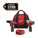 Milwaukee M12 12-Volt Lithium-Ion Cordless Drill/Driver & 1/4 in. Hex Impact Driver Combo Kit (2-Tool) with Titanium Drill Bit Set (15-Piece)