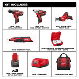 Milwaukee M12 12V Lithium-Ion Cordless 4-Tool Combo Kit with (2) 1.5Ah Batteries, Charger, Contractor Bag + Hole Dozer Hole Saw Set (28-Pc)