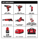 Milwaukee M12 12V Lithium-Ion Cordless Combo Kit (5-Tool) with Two 1.5Ah Batteries, Charger, Bag with PACKOUT Hole Saw Set (10-Pc)