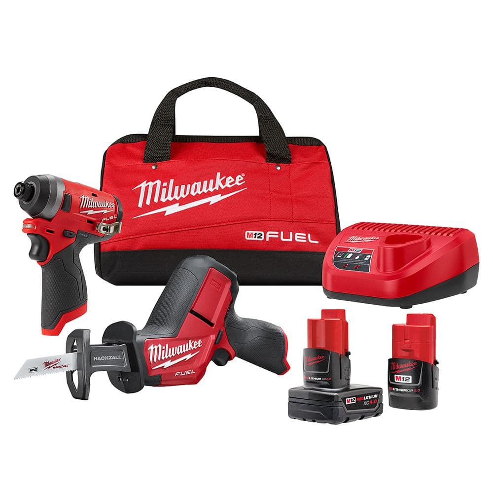 Milwaukee M12 FUEL 12V Brushless Cordless HACKZALL + 1/4 in. Impact Driver Combo Kit (2-Tool) with 2 Batteries, Charger & Bag, Model 2593-22