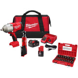 Milwaukee M12/M18 12/18V Li-Ion Cordless 3/8 in. Ratchet & 1/2 in. Brushless Impact Wrench Combo Kit with 19‑Piece 1/2 in. Drive SAE Deep Socket Set