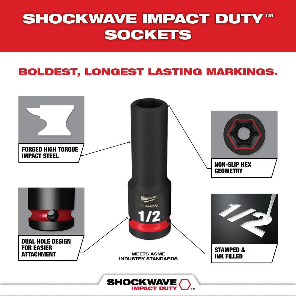 Milwaukee M12/M18 12/18V Li-Ion Cordless 3/8 in. Ratchet & 1/2 in. Brushless Impact Wrench Combo Kit with 19‑Piece 1/2 in. Drive SAE Deep Socket Set