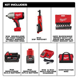 Milwaukee M12/M18 12/18V Li-Ion Cordless 3/8 in. Ratchet & 1/2 in. Brushless Impact Wrench Combo Kit with 19‑Piece 1/2 in. Drive SAE Deep Socket Set