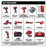 Milwaukee M18 18V Lithium‑Ion Cordless Combo Kit (9‑Tool) with (2) Batteries, Charger & Shockwave Red Helix Titanium Drill Bit Set (15‑Piece)