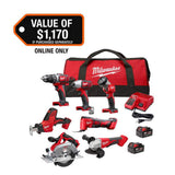 Milwaukee M18 18V Lithium‑Ion Cordless 7‑Tool Combo Kit w/2 XC3.0 Batteries, M12/M18 Charger & 25‑Pc Screwdriver Bit Set