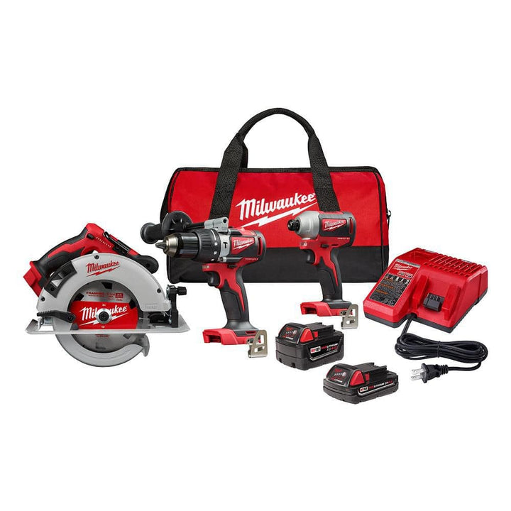 Milwaukee M18 18V Lithium-Ion Brushless Cordless Hammer Drill/Impact Driver/Circular Saw Combo Kit, 3-Tool with 2 Batteries (Model 2893-23CX)