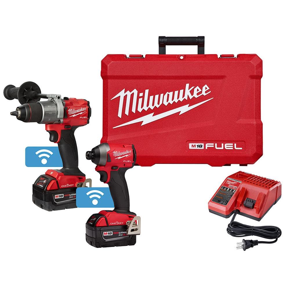 Milwaukee M18 FUEL ONE-KEY 18-Volt Brushless Cordless Hammer Drill & Impact Driver Combo Kit with Two 5.0Ah Batteries, Charger & Case (Model 2996-22)