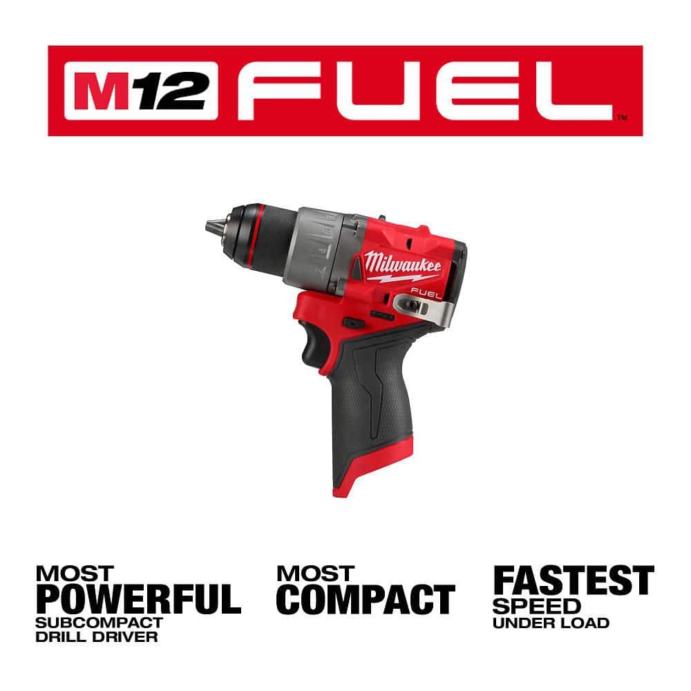 Milwaukee M12 FUEL 12V Cordless Drill/Driver, 3/8 in. Impact Wrench & 3/8 in. High-Speed Ratchet Combo Kit with Batteries, Charger & Bag