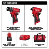 Milwaukee M12 12V Lithium-Ion Cordless Drill Driver/Impact Combo Kit (2-Tool) with M12 3/8 in. Right Angle Drill