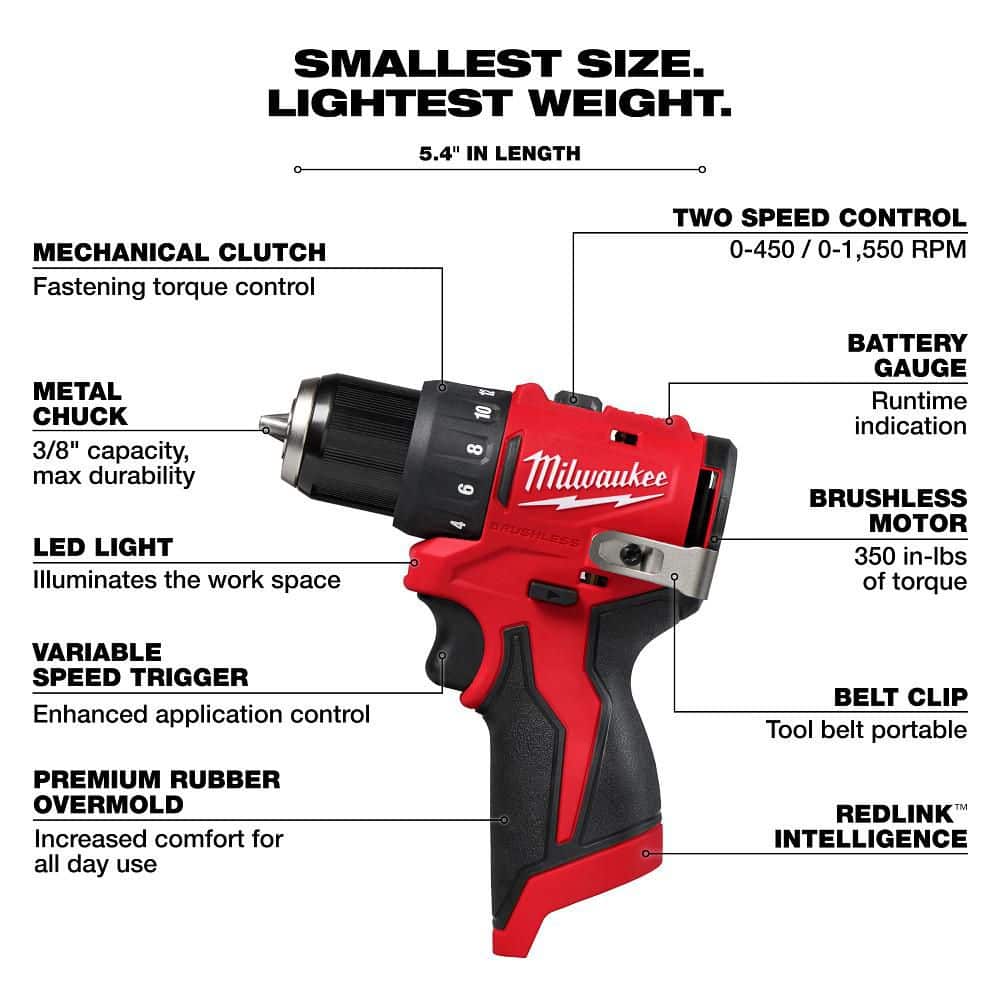 Milwaukee M12 12V Lithium-Ion Cordless Drill Driver/Impact Combo Kit (2-Tool) with M12 3/8 in. Right Angle Drill