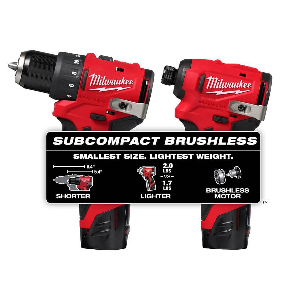 Milwaukee M12 12V Lithium-Ion Cordless Drill Driver/Impact Combo Kit (2-Tool) with M12 3/8 in. Right Angle Drill