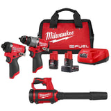Milwaukee M12 FUEL 12-Volt Lithium-Ion Brushless Cordless Hammer Drill & Impact Driver Combo Kit with Compact Spot Blower, 3497-22-0852-20
