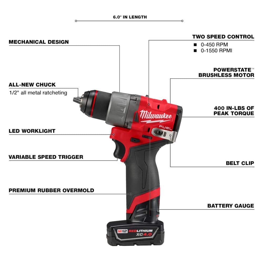Milwaukee M12 FUEL 12-Volt Brushless Cordless Hammer Drill & Impact Driver Combo Kit with 2.0Ah Battery