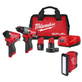 Milwaukee M12 FUEL 12-Volt Lithium-Ion Brushless Cordless Hammer Drill & Impact Driver Combo Kit with M12 ROVER Service Light