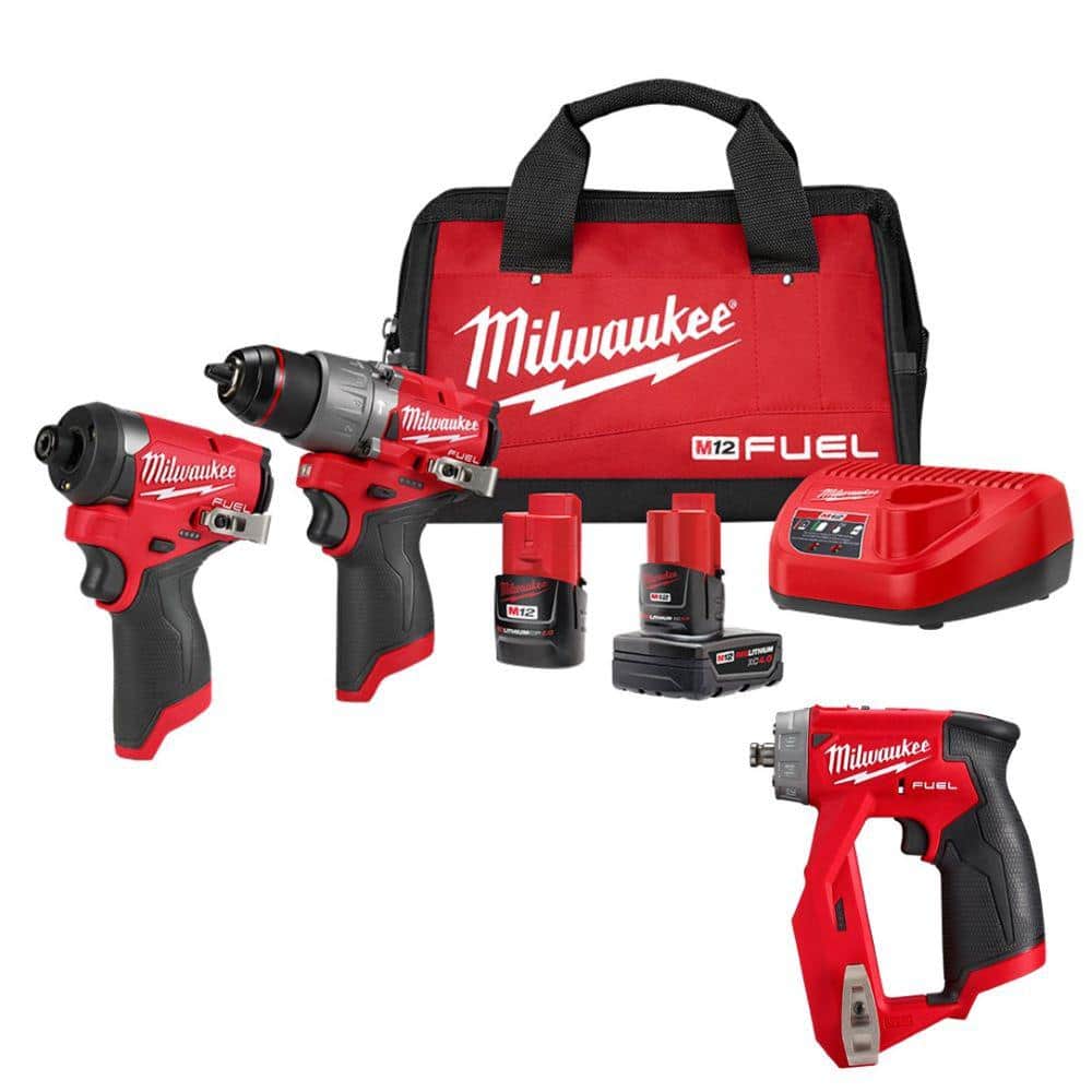Milwaukee M12 FUEL 12-Volt Cordless Hammer Drill & Impact Driver Combo Kit with M12 FUEL 4-in-1 Installation 3/8 in. Drill Driver
