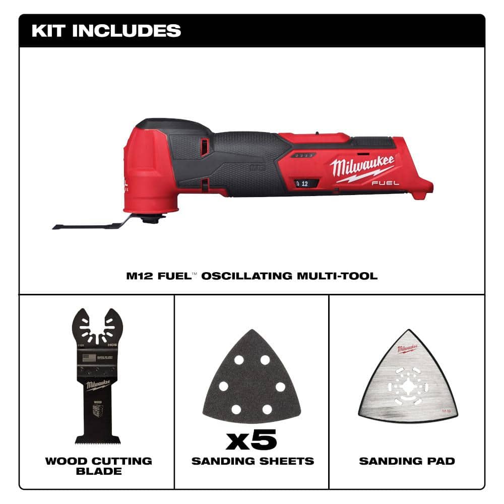 Milwaukee M12 FUEL 12V Cordless Hammer Drill & Impact Driver with M12 23‑Gauge Pin Nailer and M12 FUEL Oscillating Multi‑Tool Combo Kit