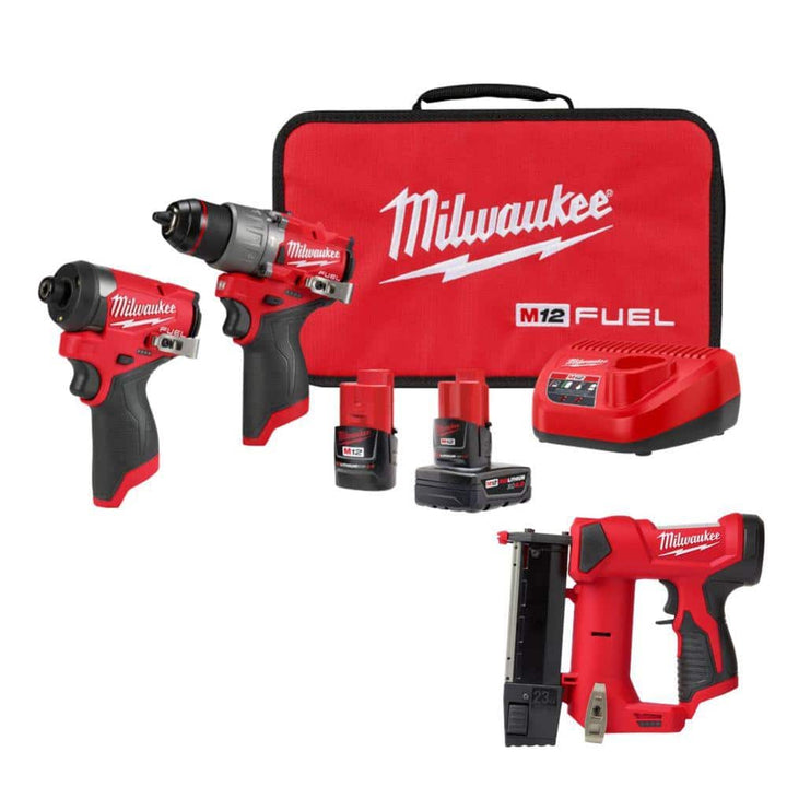 Milwaukee M12 FUEL 12V Cordless Hammer Drill & Impact Driver Combo Kit with M12 23-Gauge Pin Nailer (3497-22-2540-20)