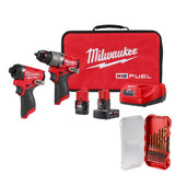 Milwaukee M12 FUEL 12-Volt Li-Ion Brushless Cordless Hammer Drill & Impact Driver Combo Kit (2-Tool) with M12 Right Angle Drill