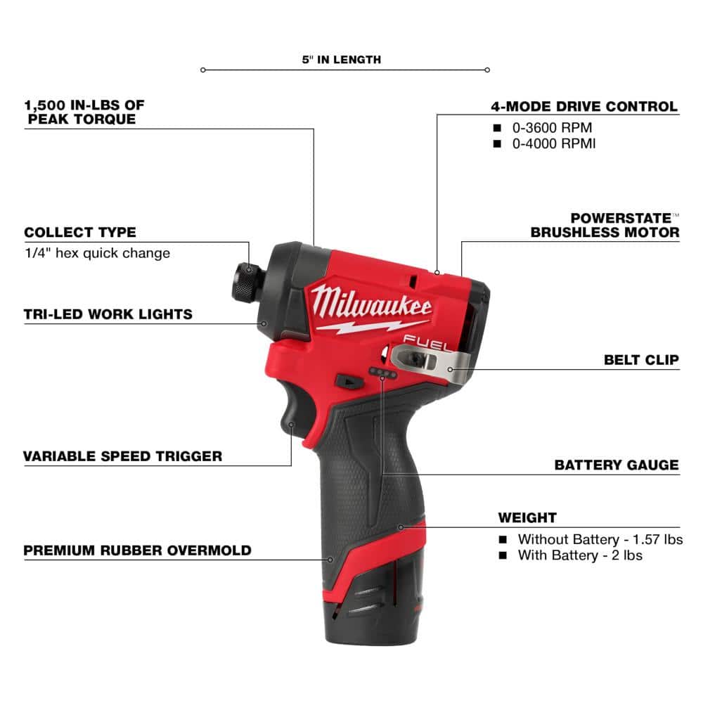 Milwaukee M12 FUEL 12-Volt Brushless Cordless Hammer Drill & Impact Driver Combo Kit with 2.0Ah Battery