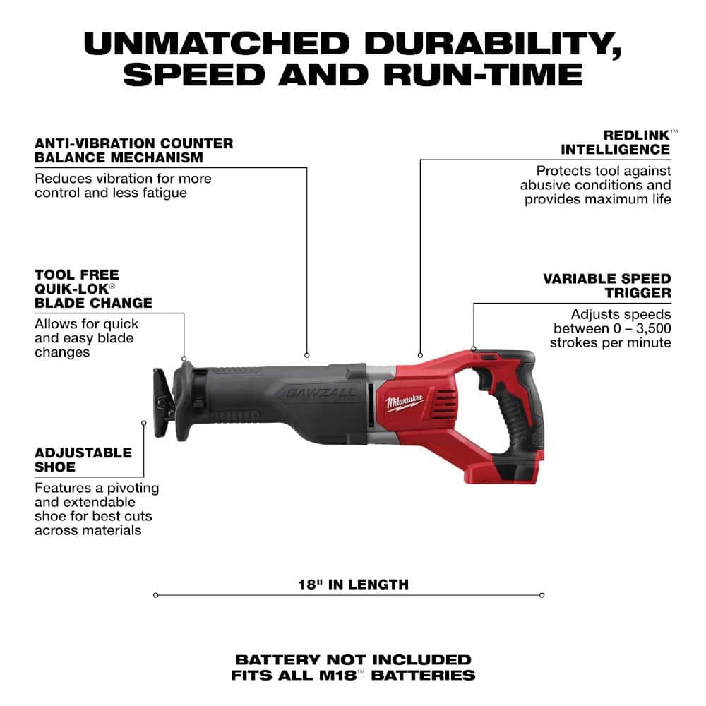 Milwaukee M18 18V Lithium-Ion Brushless Cordless Compact Drill/Impact Combo Kit (2-Tool) with SAWZALL Reciprocating Saw