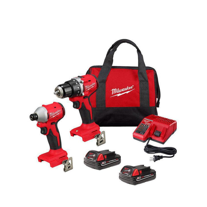 Milwaukee M18 18V Lithium-Ion Brushless Cordless Compact Drill/Impact Combo Kit (2-Tool) with (2) 2.0 Ah Batteries, Charger & Bag