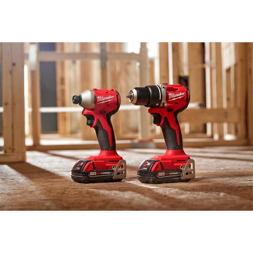 Milwaukee M18 18V Brushless Cordless Drill/Impact Combo Kit (2-Tool) with (2) CP2.0 Batteries, Charger & Bag