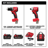 Milwaukee M18 18-Volt Brushless Cordless Compact Hammer Drill & 3-Speed Impact Driver Combo Kit with (2) Batteries, Charger & Bag (3693-22CX) + M18 6-1/2 in. Circular Saw (2630-20)