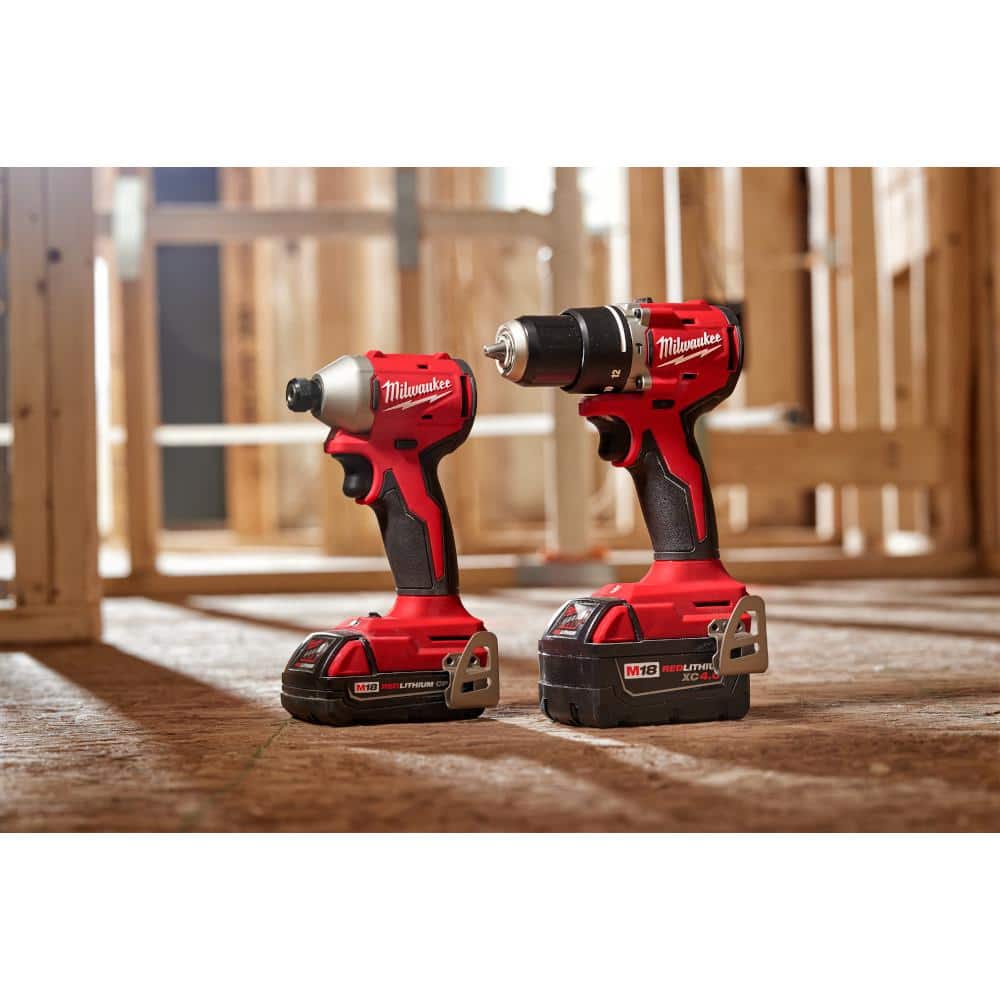 Milwaukee M18 18-Volt Brushless Cordless Compact Hammer Drill & 3-Speed Impact Driver Combo Kit with (2) Batteries, Charger & Bag (3693-22CX) + M18 6-1/2 in. Circular Saw (2630-20)