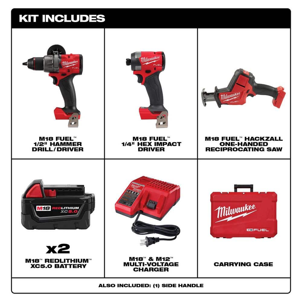 Milwaukee M18 FUEL 18V Li‑Ion Brushless Cordless Hammer Drill & Impact Driver Combo Kit (2‑Tool) with HACKZALL Reciprocating Saw