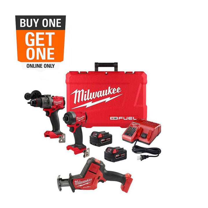 Milwaukee M18 FUEL 18V Li‑Ion Brushless Cordless Hammer Drill & Impact Driver Combo Kit (2‑Tool) with HACKZALL Reciprocating Saw