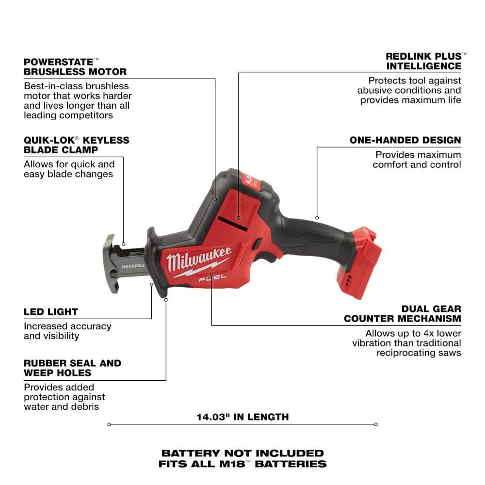 Milwaukee M18 FUEL 18V Li‑Ion Brushless Cordless Hammer Drill & Impact Driver Combo Kit (2‑Tool) with HACKZALL Reciprocating Saw