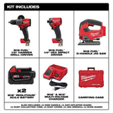 Milwaukee M18 FUEL 18‑V Lithium‑Ion Brushless Cordless Hammer Drill & Impact Driver Combo Kit (2‑Tool) with D‑Handle Jigsaw