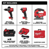 Milwaukee M18 FUEL 18‑V Lithium‑Ion Brushless Cordless Hammer Drill & Impact Driver Combo Kit (2‑Tool) with D‑Handle Jigsaw