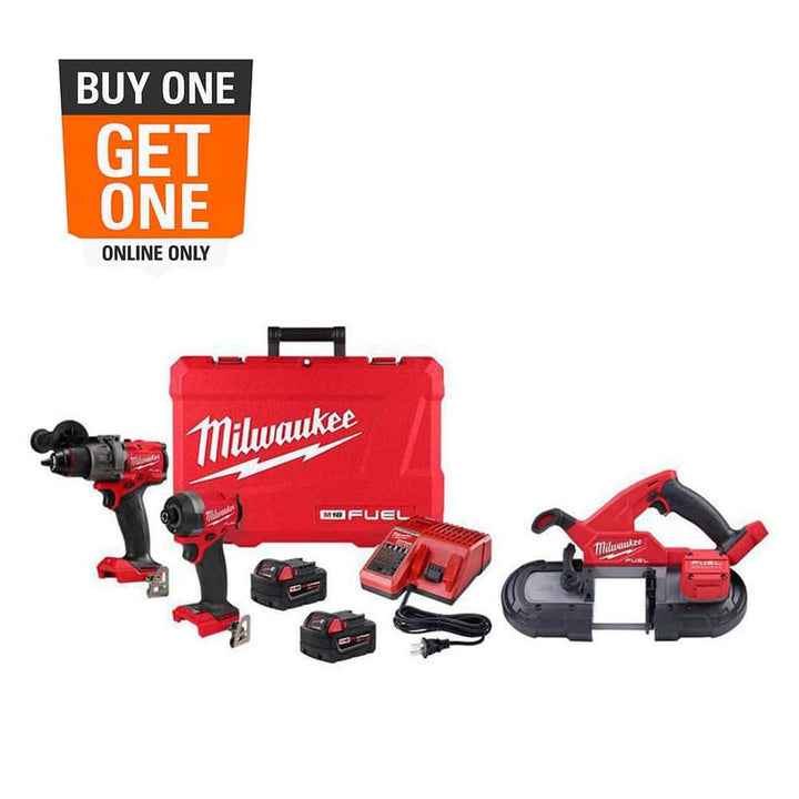 Milwaukee M18 FUEL 18V Brushless Cordless Hammer Drill & Impact Driver Combo Kit (2-Tool) with Compact Bandsaw