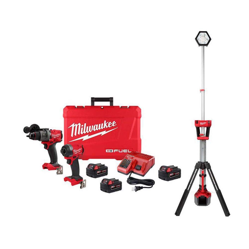 Milwaukee M18 FUEL 18-V Lithium-Ion Brushless Cordless Hammer Drill and Impact Driver Combo Kit (2-Tool) with Stand Light